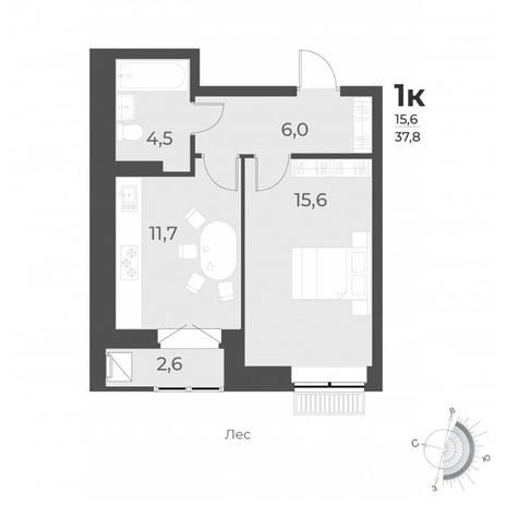 Вариант №6304, 1-комнатная квартира в жилом комплексе Tesla Park