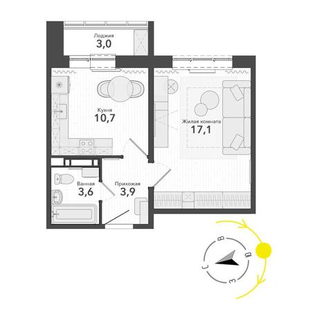 Вариант №14801, 1-комнатная квартира в жилом комплексе Династия