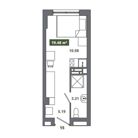 Вариант №12512, 1-комнатная квартира в жилом комплексе 