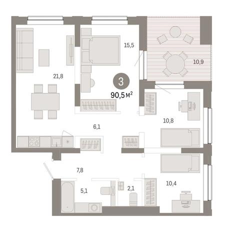 Вариант №14829, 3-комнатная квартира в жилом комплексе Дом на Чаплыгина