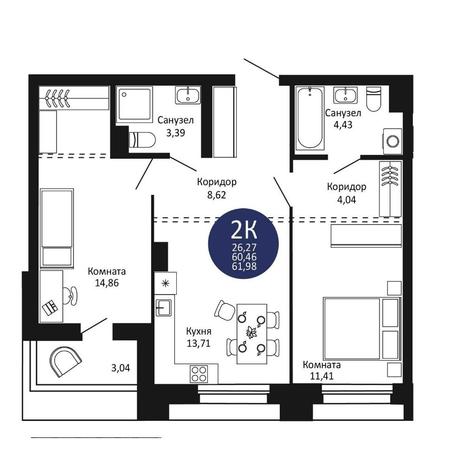 Вариант №15167, 2-комнатная квартира в жилом комплексе 