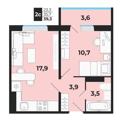 Вариант №13773, 2-комнатная квартира в жилом комплексе 