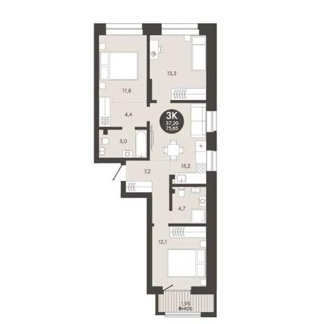 Вариант №15131, 3-комнатная квартира в жилом комплексе Прованс