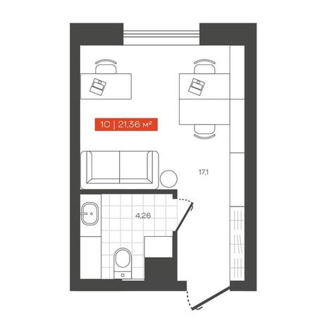 Вариант №13633, 1-комнатная квартира в жилом комплексе 19|56 Кварталы Телецентра