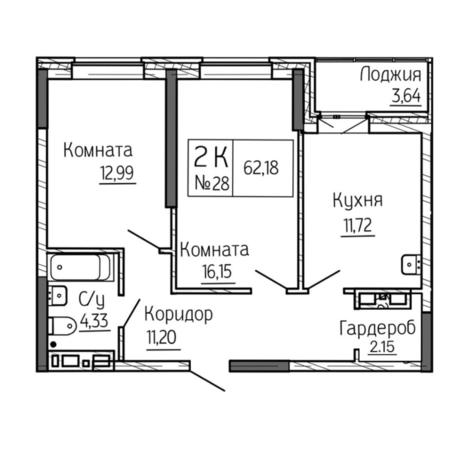 Вариант №6901, 2-комнатная квартира в жилом комплексе Облака