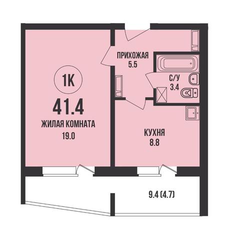 Вариант №16084, 1-комнатная квартира в жилом комплексе Виноград