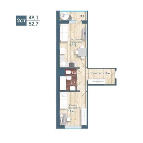 Вариант №12776, 2-комнатная квартира в жилом комплексе 