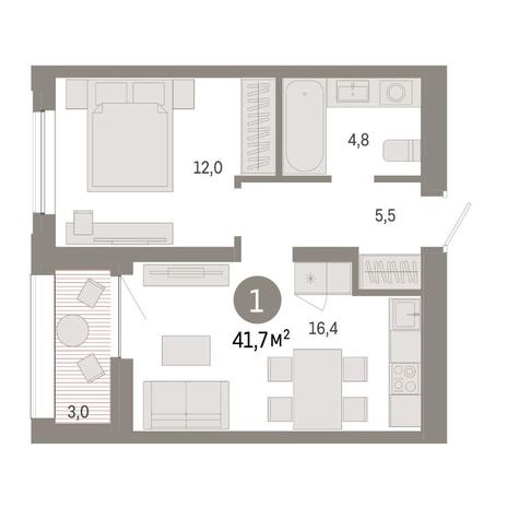 Вариант №15502, 1-комнатная квартира в жилом комплексе Первый на Есенина