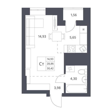 Вариант №14410, 1-комнатная квартира в жилом комплексе Квартал на Игарской