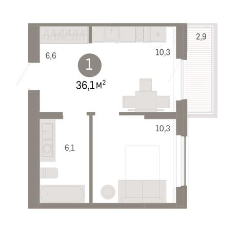 Вариант №8346, 1-комнатная квартира в жилом комплексе Тихий