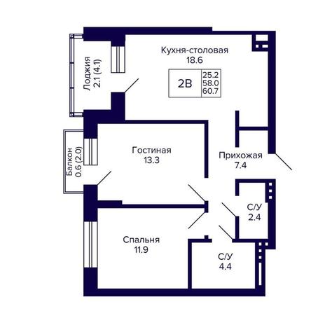 Вариант №14373, 2-комнатная квартира в жилом комплексе 19|56 Кварталы Телецентра