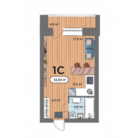 Вариант №7572, 1-комнатная квартира в жилом комплексе Smart Park