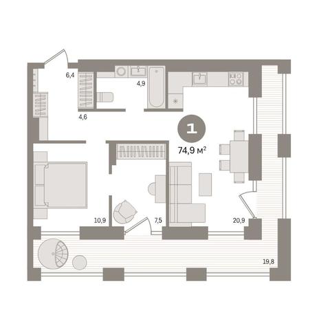 Вариант №14710, 1-комнатная квартира в жилом комплексе 