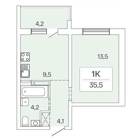 Вариант №7729, 1-комнатная квартира в жилом комплексе Сосновый бор