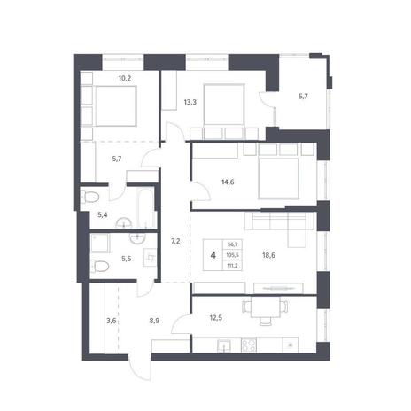 Вариант №11234, 4-комнатная квартира в жилом комплексе Сакура парк