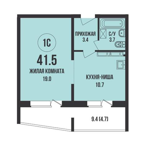 Вариант №16057, 1-комнатная квартира в жилом комплексе Новаторы