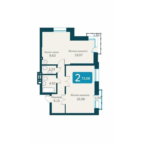 Вариант №12101, 2-комнатная квартира в жилом комплексе Марсель-2