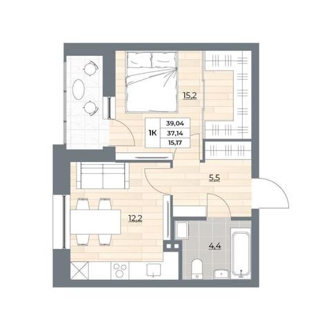 Вариант №11433, 1-комнатная квартира в жилом комплексе 