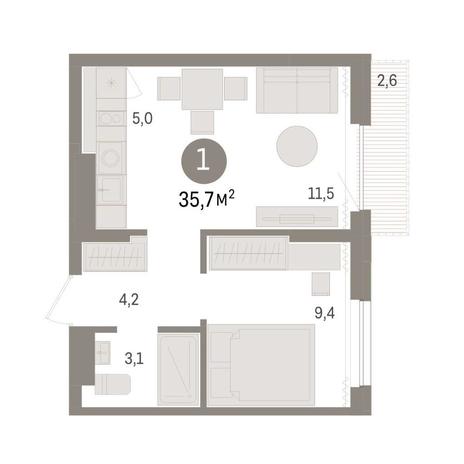 Вариант №8952, 1-комнатная квартира в жилом комплексе 