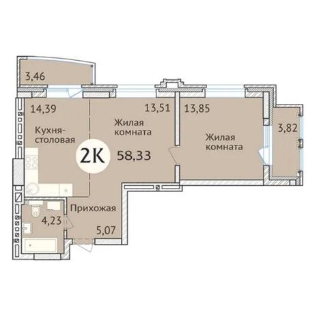 Вариант №6432, 3-комнатная квартира в жилом комплексе 