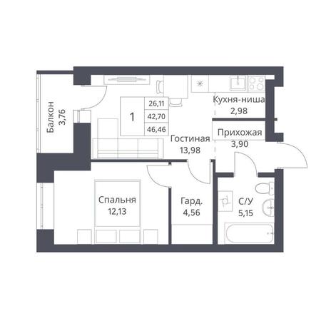 Вариант №14220, 1-комнатная квартира в жилом комплексе Фора