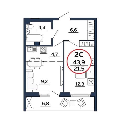 Вариант №8660, 2-комнатная квартира в жилом комплексе 