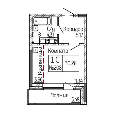 Вариант №6907, 1-комнатная квартира в жилом комплексе Расцветай на Авиастроителей