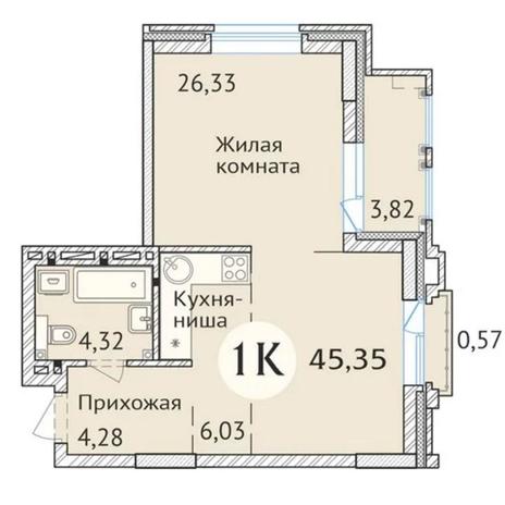 Вариант №6435, 2-комнатная квартира в жилом комплексе 