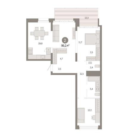 Вариант №14899, 2-комнатная квартира в жилом комплексе Авиатор