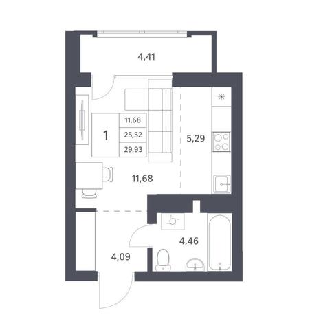 Вариант №11537, 1-комнатная квартира в жилом комплексе 