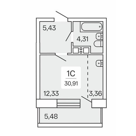 Вариант №9413, 1-комнатная квартира в жилом комплексе Tesla Park