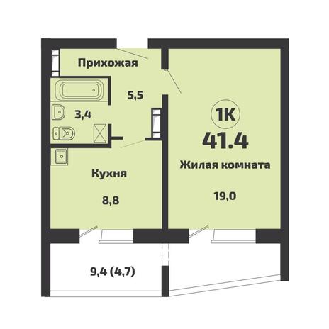 Вариант №11771, 1-комнатная квартира в жилом комплексе 