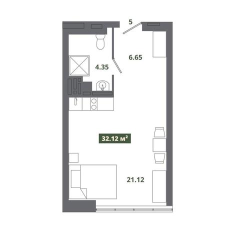 Вариант №12502, 1-комнатная квартира в жилом комплексе 