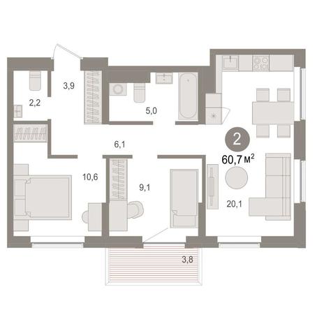 Вариант №15603, 2-комнатная квартира в жилом комплексе Маяк