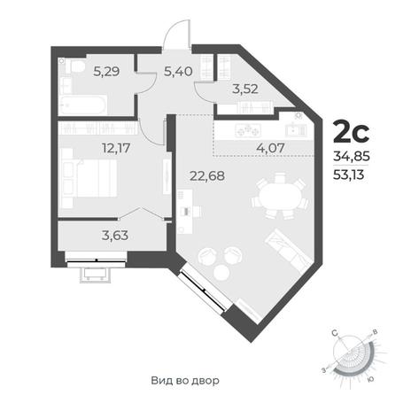 Вариант №8232, 2-комнатная квартира в жилом комплексе 
