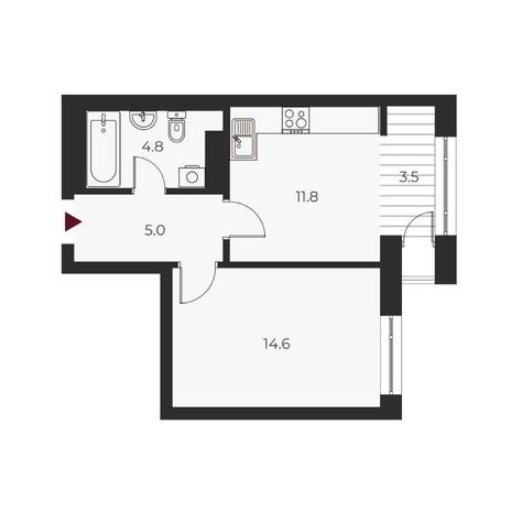 Вариант №14122, 1-комнатная квартира в жилом комплексе 