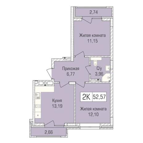 Вариант №7350, 2-комнатная квартира в жилом комплексе Цивилизация