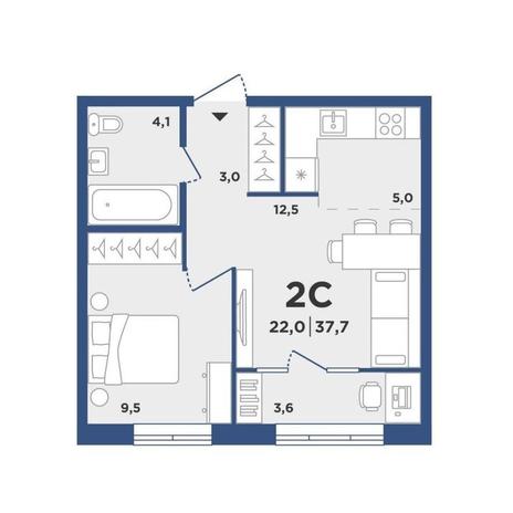 Вариант №10122, 2-комнатная квартира в жилом комплексе 