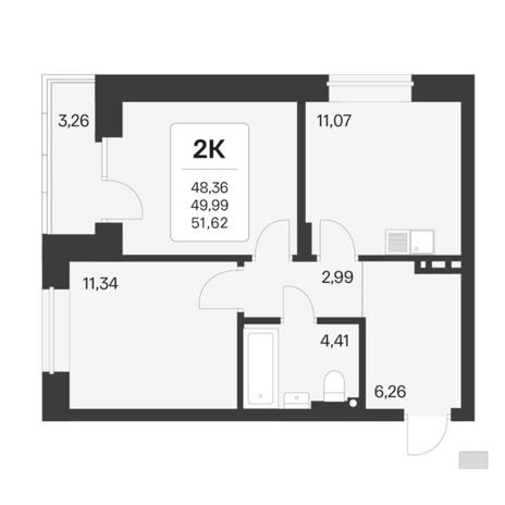 Вариант №6771, 2-комнатная квартира в жилом комплексе 