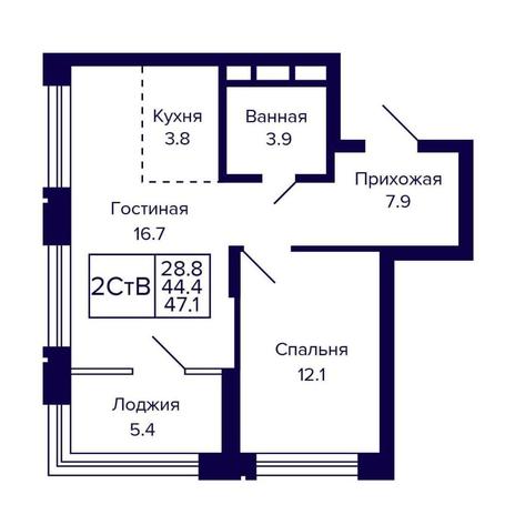 Вариант №16167, 2-комнатная квартира в жилом комплексе Citatum