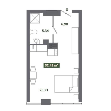 Вариант №8921, 1-комнатная квартира в жилом комплексе 