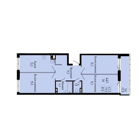 Вариант №13291, 3-комнатная квартира в жилом комплексе Марсель-2