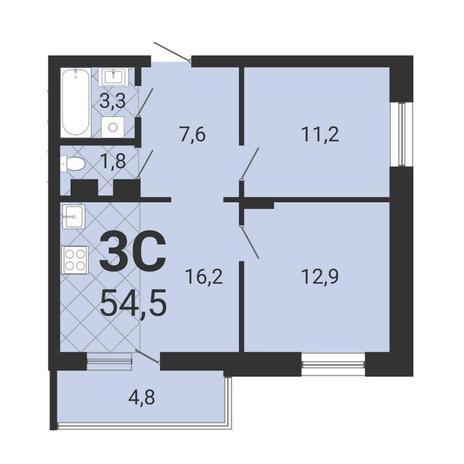 Вариант №13327, 3-комнатная квартира в жилом комплексе Чистая Слобода