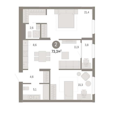 Вариант №8310, 3-комнатная квартира в жилом комплексе Smart Avenue