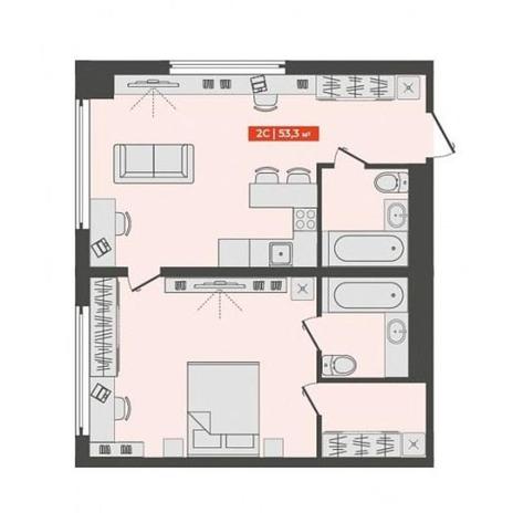 Вариант №9876, 2-комнатная квартира в жилом комплексе 