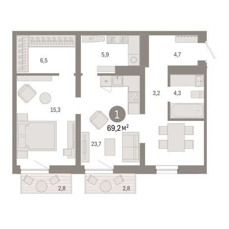 Вариант №14881, 1-комнатная квартира в жилом комплексе Заельцовский