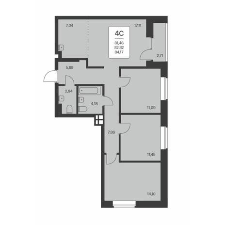 Вариант №8000, 4-комнатная квартира в жилом комплексе 