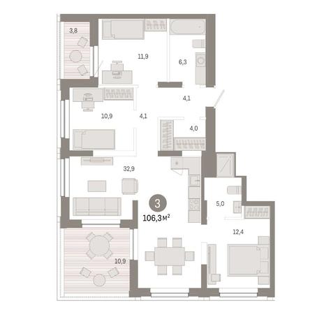 Вариант №14867, 3-комнатная квартира в жилом комплексе Баланс (Balance)