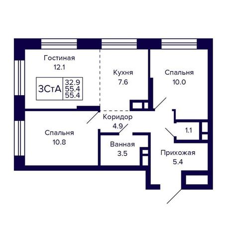 Вариант №16529, 3-комнатная квартира в жилом комплексе Citatum