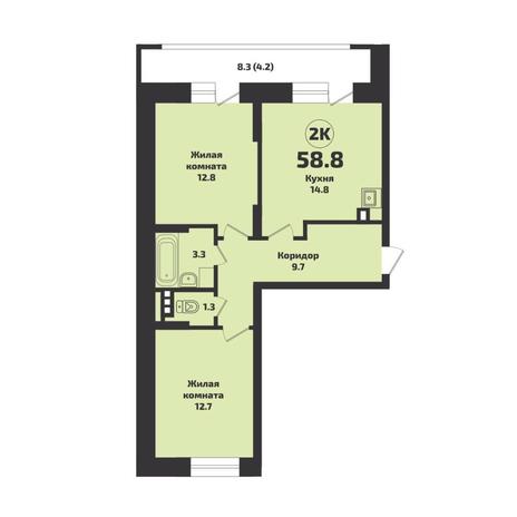 Вариант №7612, 2-комнатная квартира в жилом комплексе Приозерный